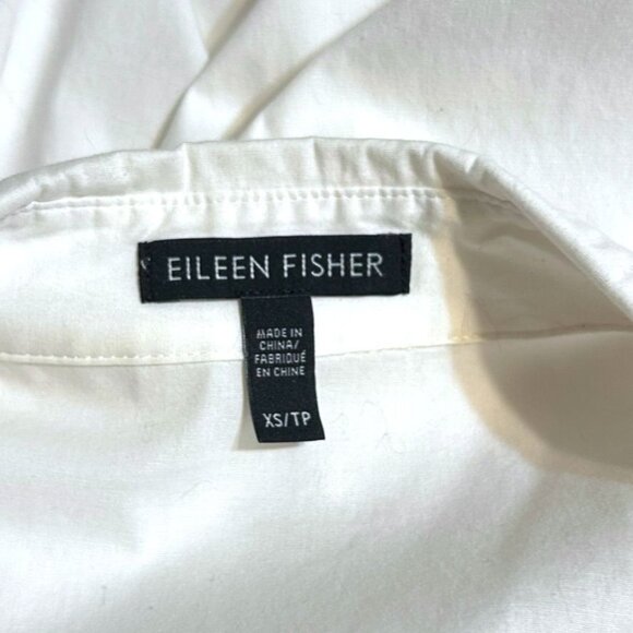Eileen Fisher White Button Up Blouse Top Tunic XS Cotton Poplin EUC Classic - Picture 9 of 9